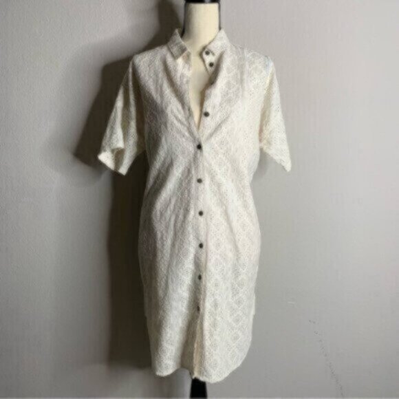 Current Elliott Oversized Smock Eyelet Lace Shirt Dress - Picture 2 of 10